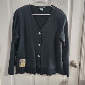 NWT Focus green 100% cotton cardigan ruffle girlhoodcore chic artsy women Med